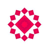 Abstract geometric ethnic ornate decorative pattern as flower or purple snowflake with repeated square elements design background, idea of national traditional ornament for fabric of clothes vector