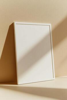 The Nordic-style floating frame showcases a clean white border against a smooth beige background, creating a modern feel. Soft shadows enhance the design and space for text overlay photo