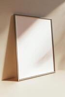 A stylish Nordic-style frame is elegantly suspended in front of a soft beige gradient background. Ideal for displaying artwork or quotes, it offers ample space for a text overlay photo