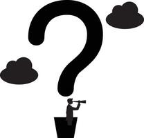 man with spyglass in question mark gas balloon vector