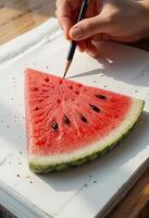 Watermelon Slice Artistic Drawing Bright Red Summer Fruit photo