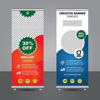 Coloful rollup banner design, standee, x banner stand up design template for business and shops vector