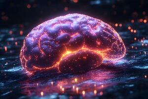 Futuristic Glowing Brain with Neon Lights - Artificial Intelligence Concept photo