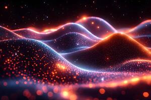 Abstract Digital Waves with Glowing Particles for Futuristic Design and Technology Backgrounds photo