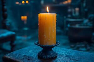 Warm Candlelight Ambiance in Rustic Setting for Cozy Winter Evenings photo