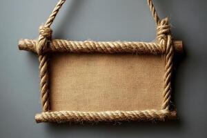 Rustic Rope and Burlap Blank Sign for Custom Message Design photo