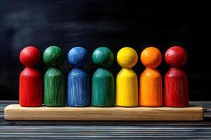 Colorful Wooden Figures in a Row for Teamwork and Diversity Concepts photo