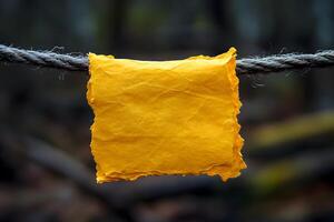 Vibrant Yellow Cloth on Rope in Nature Setting for Design Projects photo