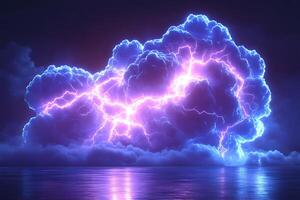 Electrifying Cloud Burst Over Water A Digital Art Nighttime Lightning Display photo