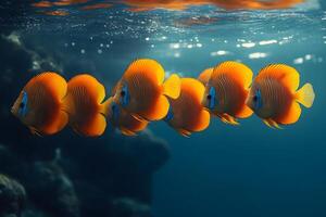 Vibrant Coral Reef Serenity with a School of Butterflyfish in Tranquil Waters photo