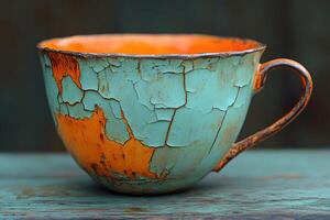 Vintage Rustic Cup with Weathered Texture for Retro Design Projects photo