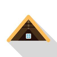 Triangular roof with wooden beams and skylight creating cozy attic space vector