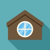 Brown attic with round window and long shadow on turquoise background vector