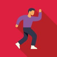 Young man running fast with long shadow on red background vector