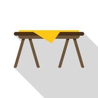 Wooden table with yellow tablecloth casting long shadow vector