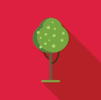 Green tree growing on red background with long shadow vector