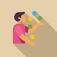 Man juggling colorful balls, multitasking and entertainment icon vector