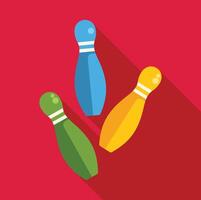 Colorful bowling pins scattered on red background with long shadow vector