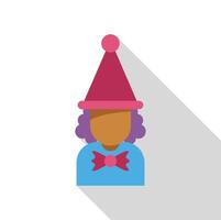 Clown wearing a party hat and bow tie, flat design with long shadow vector
