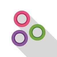 Three colorful rings casting long shadows on white background vector