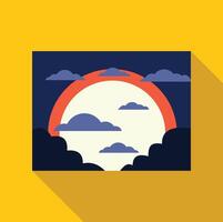 Big bright moon shining through clouds in minimalist flat design vector