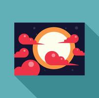 Stylized full moon shining through red clouds in night sky vector