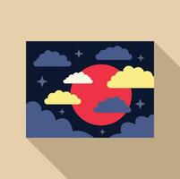 Red planet shining through colorful clouds and stars in a dark night sky vector