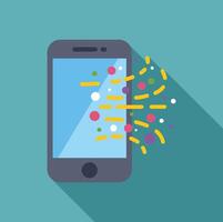 Smartphone emitting colorful particles and short lines on turquoise background vector
