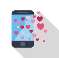 Smartphone displaying floating hearts, online dating and affection vector