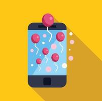 Smartphone displaying floating balloons with yellow background vector