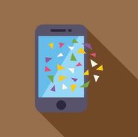Smartphone emitting colorful geometric shapes on brown background vector