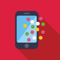 Smartphone emitting colorful dots on red background vector