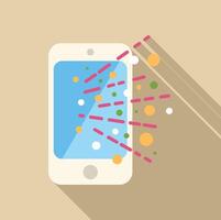 Smartphone emitting colorful particles and data with long shadow vector