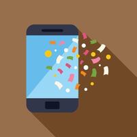 Smartphone displaying confetti and coins, symbolizing online rewards and celebrations vector