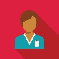 Nurse avatar wearing teal uniform and id badge on red background vector