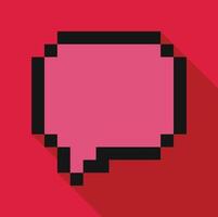 Pixelated pink speech bubble with long shadow on red background vector