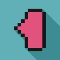 Pixelated pink cursor pointing left on turquoise background vector