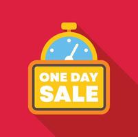 One day sale sign with stopwatch is ticking on red background vector