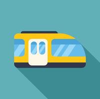 Yellow modern tram waiting at station with open doors on turquoise background vector