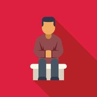 Young man sitting on bench holding hands on lap, contemplation and rest vector