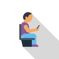 Passenger using smartphone while sitting on airplane seat vector
