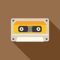 Yellow audio cassette tape on brown background with long shadow vector