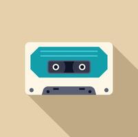 Turquoise audio cassette tape with long shadow evokes nostalgia for retro music vector