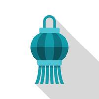 Hanging teal paper lantern casting long shadow on white background vector