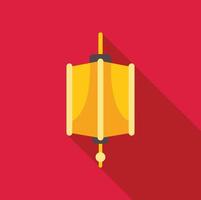 Yellow chinese paper lantern hanging with long shadow on red background vector