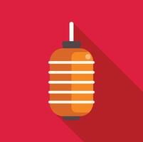 Orange chinese paper lantern hanging on red background with long shadow vector