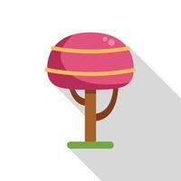 Pink tree growing with round crown and stripes, flat design with long shadow vector