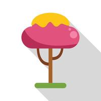 Pink and yellow tree growing in green grass with long shadow vector