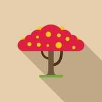 Stylized flat design tree with red crown and yellow fruits growing in green grass vector