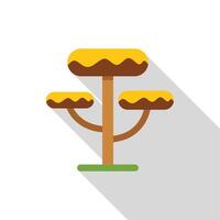 Yellow tree with rounded crown growing in green field flat design icon with long shadow vector